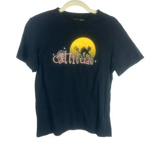 Halloween Cat T Shirt Women Large Black Orange Cattitude Black Cat Glitter Fall